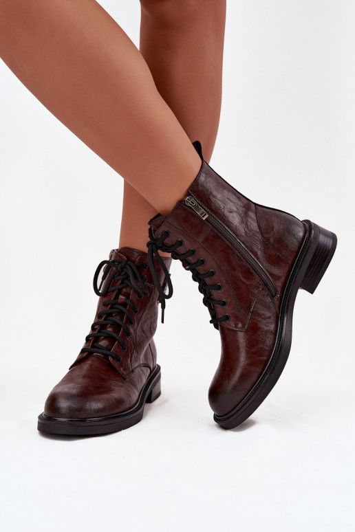 Pruunid naiste tööpitsid ankle boots dekoratiivsete detailidega