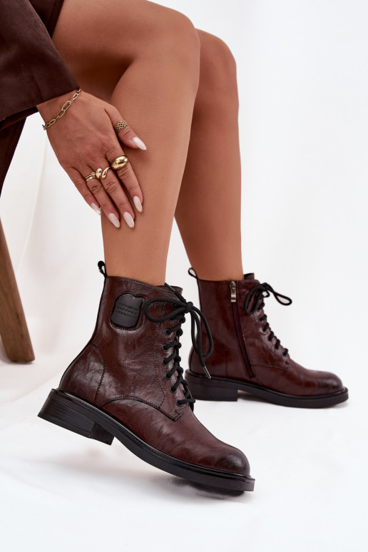 Pruunid naiste tööpitsid ankle boots dekoratiivsete detailidega