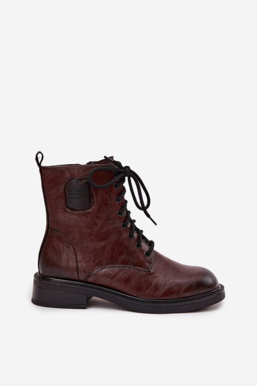 Pruunid naiste tööpitsid ankle boots dekoratiivsete detailidega