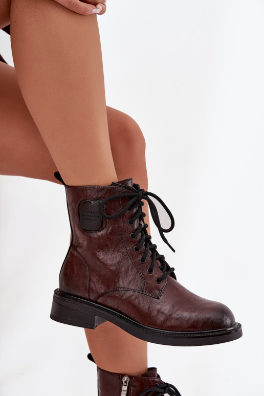 Pruunid naiste tööpitsid ankle boots dekoratiivsete detailidega