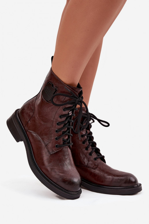 Pruunid naiste tööpitsid ankle boots dekoratiivsete detailidega