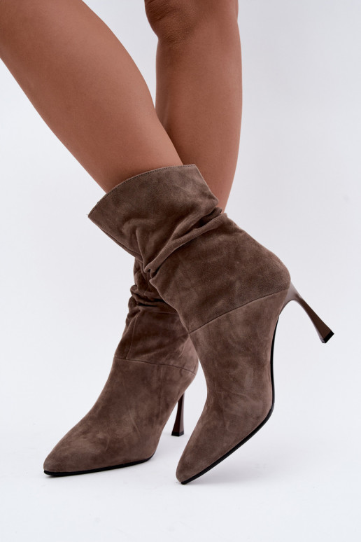 ankle boots kunstsuede õhukeste kontsadega soojustatud volangidega D&A JC62-1038 hallis värv