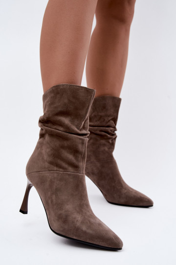 ankle boots kunstsuede õhukeste kontsadega soojustatud volangidega D&A JC62-1038 hallis värv 2