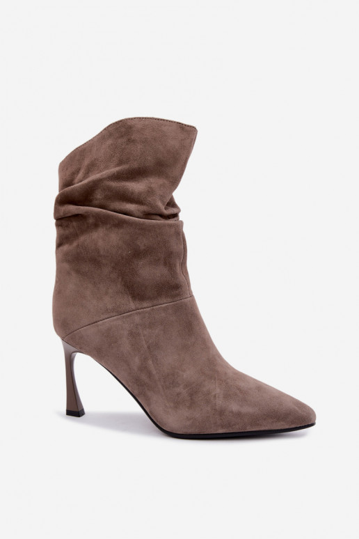 ankle boots kunstsuede õhukeste kontsadega soojustatud volangidega D&A JC62-1038 hallis värv