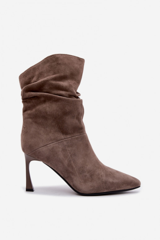 ankle boots kunstsuede õhukeste kontsadega soojustatud volangidega D&A JC62-1038 hallis värv
