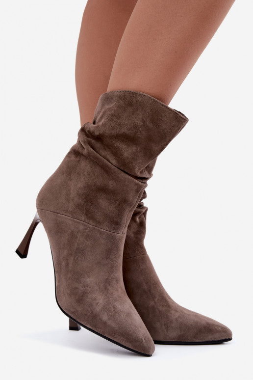 ankle boots kunstsuede õhukeste kontsadega soojustatud volangidega D&A JC62-1038 hallis värv