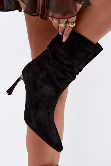 ankle boots kunstsuede õhukeste kontsadega soojustatud volangidega D&A JC62-1038 mustas värv 2