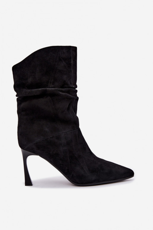 ankle boots kunstsuede õhukeste kontsadega soojustatud volangidega D&A JC62-1038 mustas värv