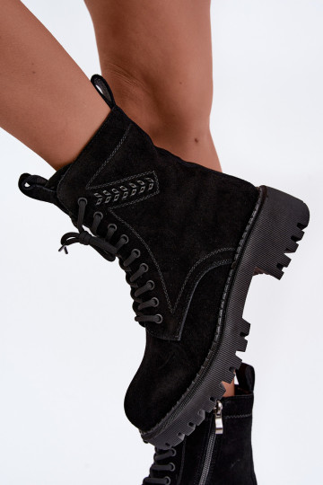 naiste töö ankle boots kunstsuede soojustatud D&A JC62-1035 mustas värv