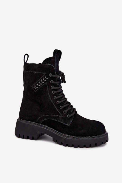 naiste töö ankle boots kunstsuede soojustatud D&A JC62-1035 mustas värv