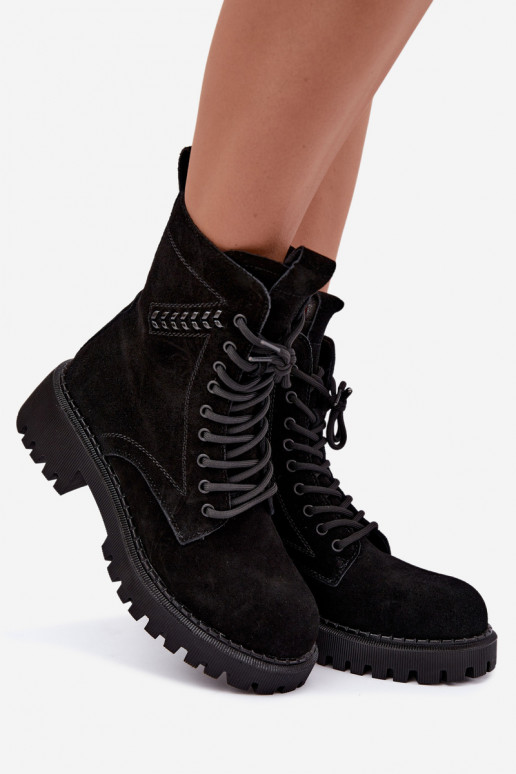 naiste töö ankle boots kunstsuede soojustatud D&A JC62-1035 mustas värv