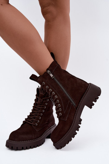 naiste töö ankle boots kunstsuede soojustatud D&A JC62-1035 šokolaadi värvi