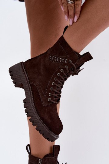 naiste töö ankle boots kunstsuede soojustatud D&A JC62-1035 šokolaadi värvi 2
