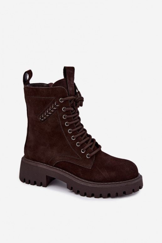 naiste töö ankle boots kunstsuede soojustatud D&A JC62-1035 šokolaadi värvi