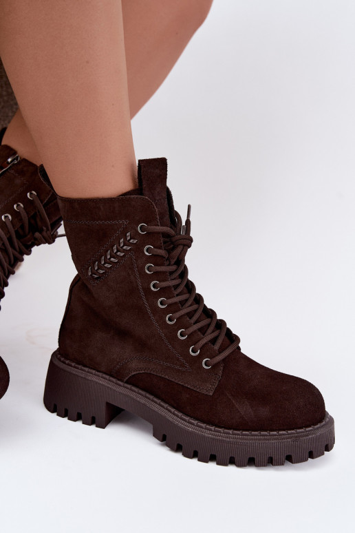 naiste töö ankle boots kunstsuede soojustatud D&A JC62-1035 šokolaadi värvi