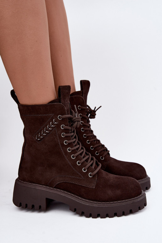 naiste töö ankle boots kunstsuede soojustatud D&A JC62-1035 šokolaadi värvi