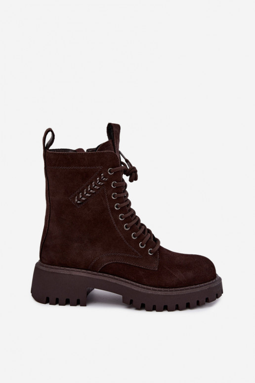 naiste töö ankle boots kunstsuede soojustatud D&A JC62-1035 šokolaadi värvi