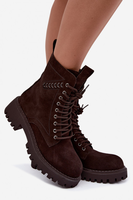 naiste töö ankle boots kunstsuede soojustatud D&A JC62-1035 šokolaadi värvi