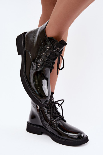 ankle boots lakiefektiga soojustatud laiad kontsad D&A CR62-3338 mustas värv