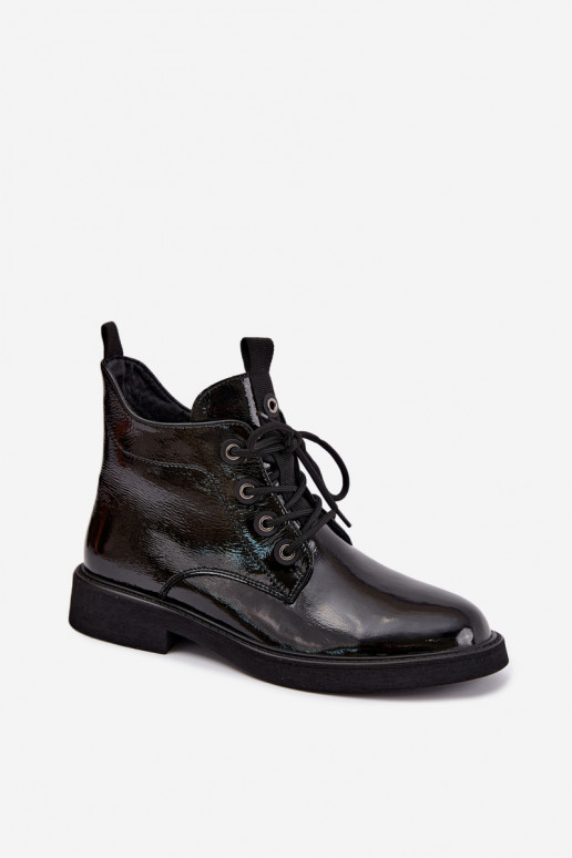 ankle boots lakiefektiga soojustatud laiad kontsad D&A CR62-3338 mustas värv