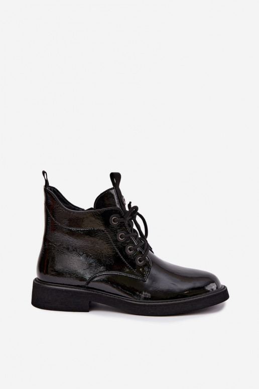 ankle boots lakiefektiga soojustatud laiad kontsad D&A CR62-3338 mustas värv