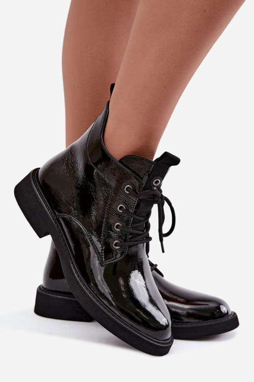 ankle boots lakiefektiga soojustatud laiad kontsad D&A CR62-3338 mustas värv