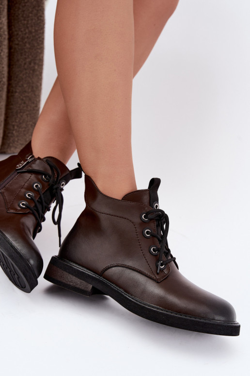 soojustatud ankle boots laiad kontsad D&A CR62-3337 šokolaadi värvi