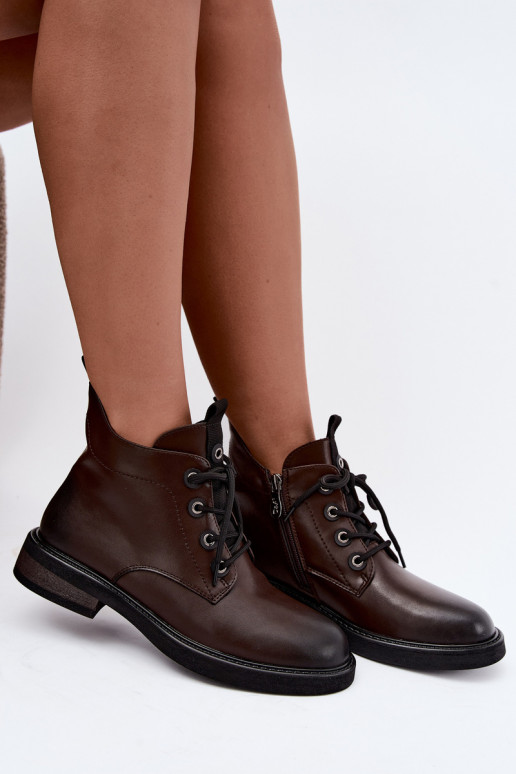 soojustatud ankle boots laiad kontsad D&A CR62-3337 šokolaadi värvi