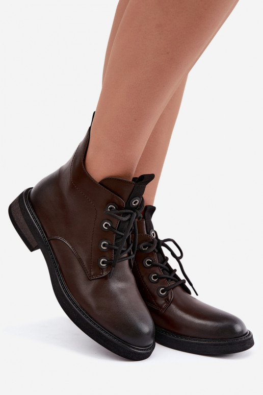 soojustatud ankle boots laiad kontsad D&A CR62-3337 šokolaadi värvi