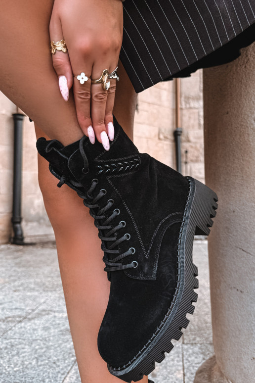 naiste töö ankle boots kunstsuede soojustatud D&A JC62-1035 mustas värv