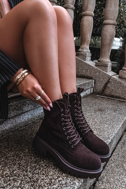naiste töö ankle boots kunstsuede soojustatud D&A JC62-1035 šokolaadi värvi