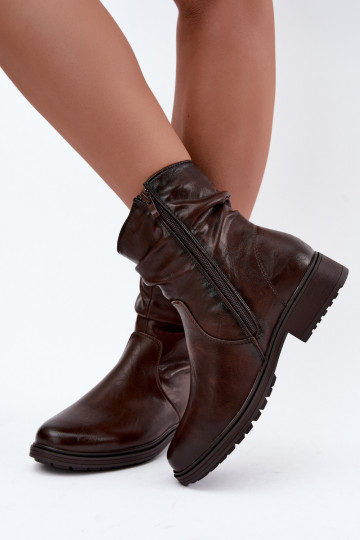 Soojad naiste ankle boots kortsudega šokolaadi