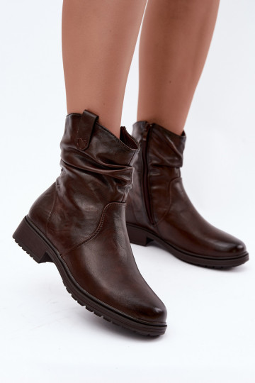 Soojad naiste ankle boots kortsudega šokolaadi 2
