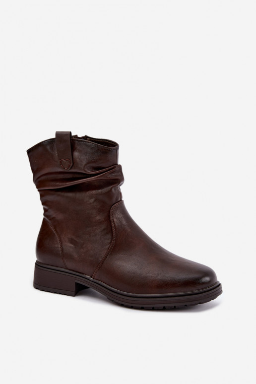 Soojad naiste ankle boots kortsudega šokolaadi