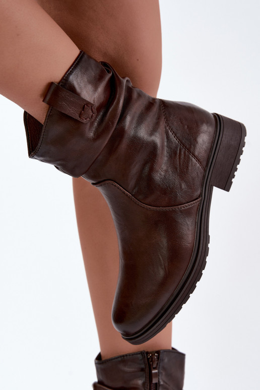 Soojad naiste ankle boots kortsudega šokolaadi