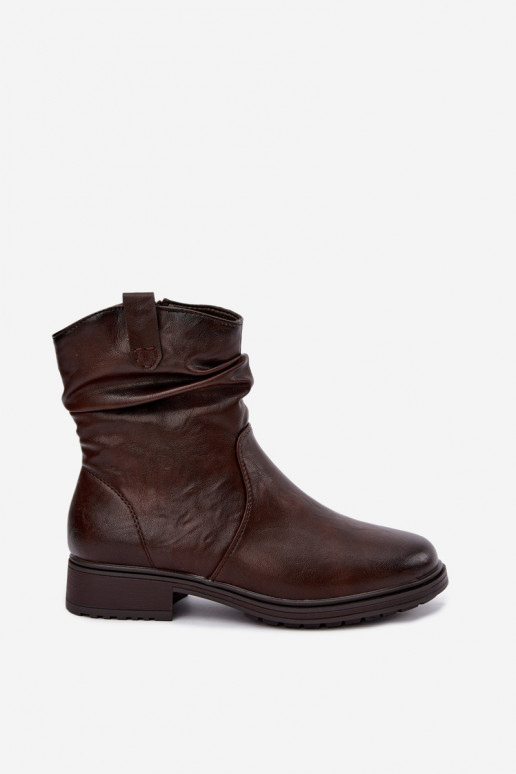 Soojad naiste ankle boots kortsudega šokolaadi
