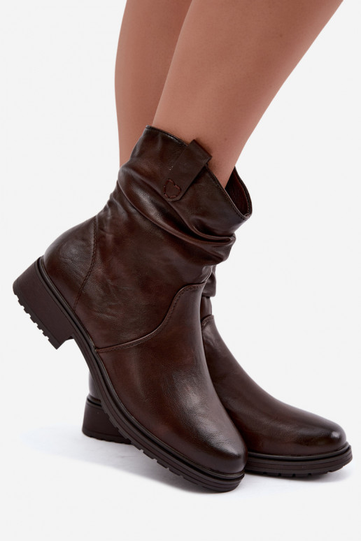 Soojad naiste ankle boots kortsudega šokolaadi