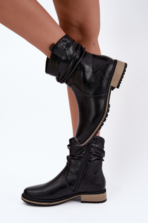 Soojad naiste ankle boots kortsudega mustas