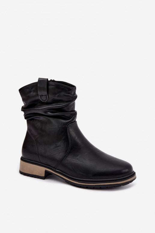 Soojad naiste ankle boots kortsudega mustas