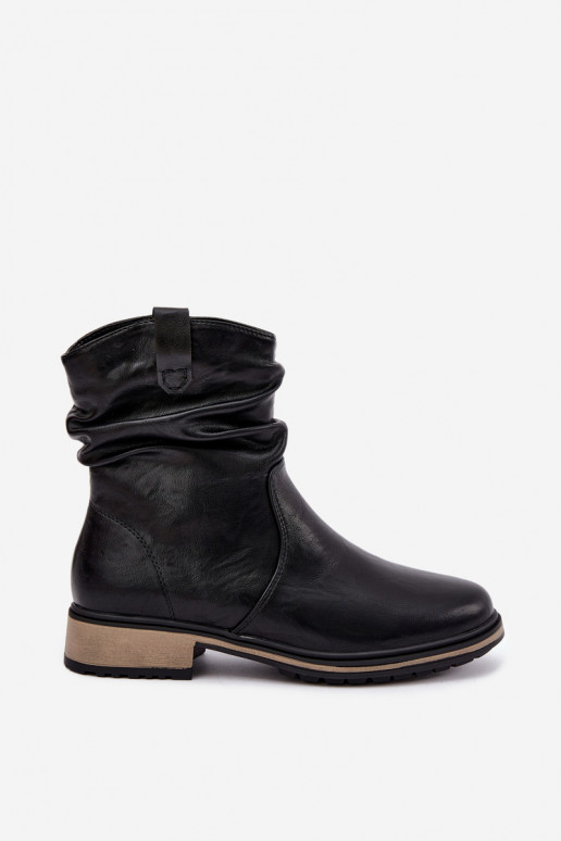 Soojad naiste ankle boots kortsudega mustas