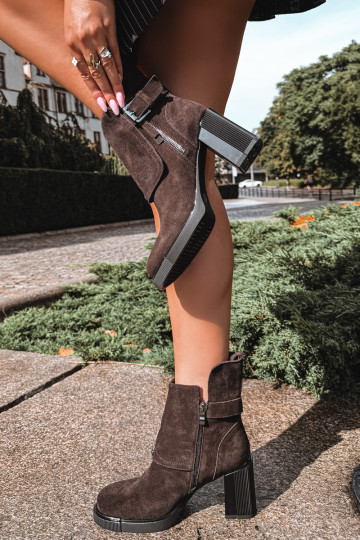 Šokolaadist ankle boots kunstnahast koos kontsade ja pandlitega Vinceza 91152 2