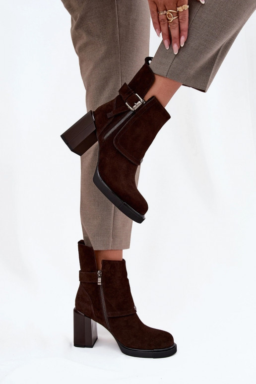 Šokolaadist ankle boots kunstnahast koos kontsade ja pandlitega Vinceza 91152
