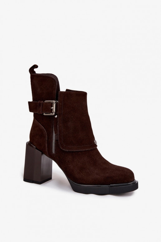 Šokolaadist ankle boots kunstnahast koos kontsade ja pandlitega Vinceza 91152