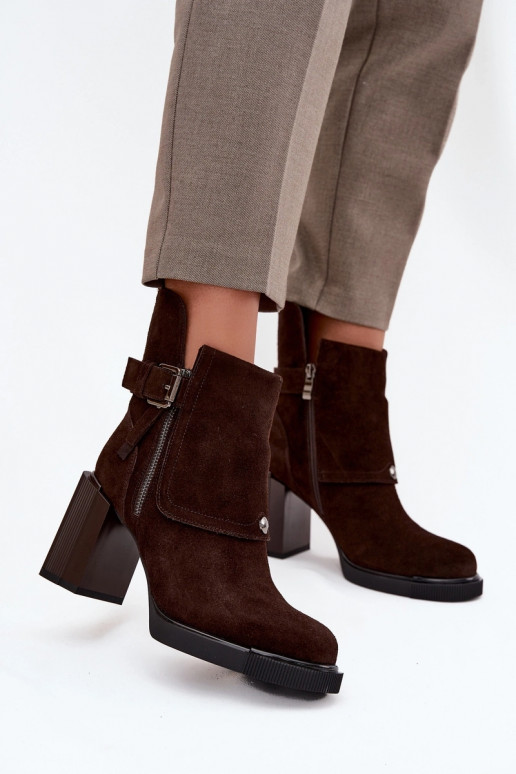 Šokolaadist ankle boots kunstnahast koos kontsade ja pandlitega Vinceza 91152