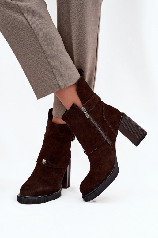 Šokolaadist ankle boots kunstnahast koos kontsade ja pandlitega Vinceza 91152