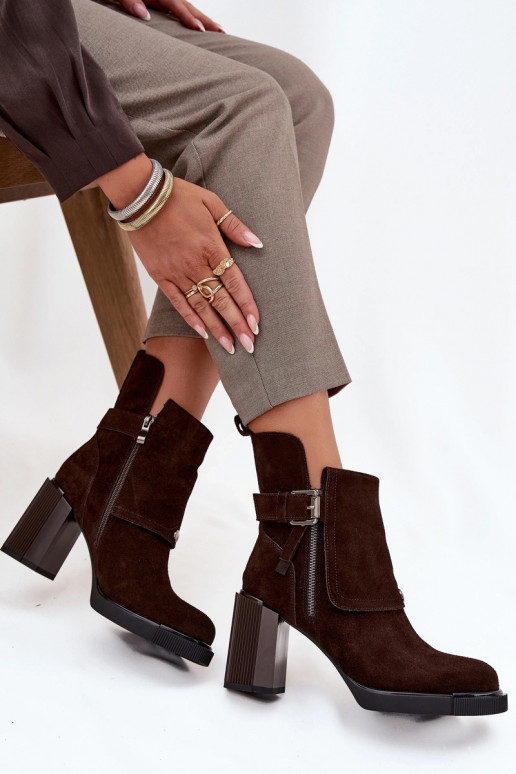 Šokolaadist ankle boots kunstnahast koos kontsade ja pandlitega Vinceza 91152