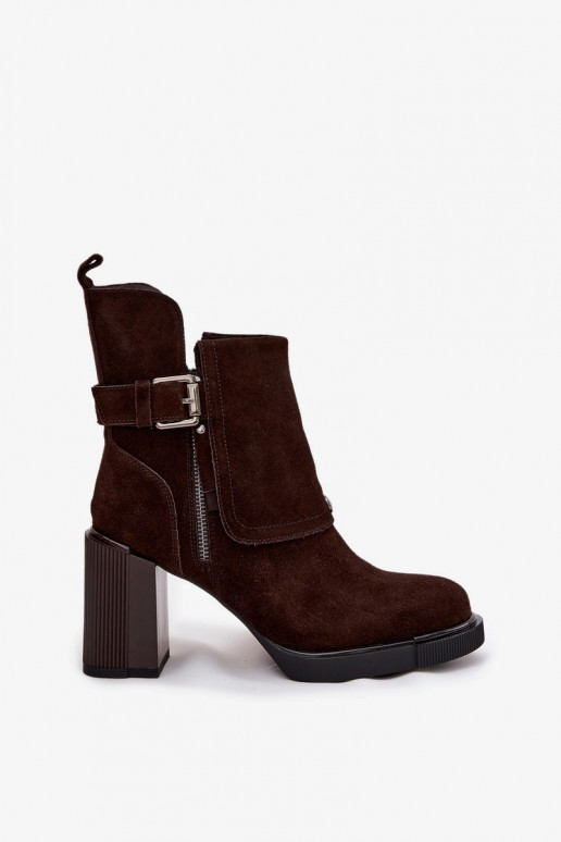 Šokolaadist ankle boots kunstnahast koos kontsade ja pandlitega Vinceza 91152