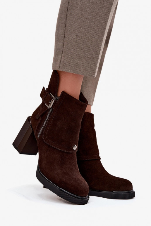 Šokolaadist ankle boots kunstnahast koos kontsade ja pandlitega Vinceza 91152