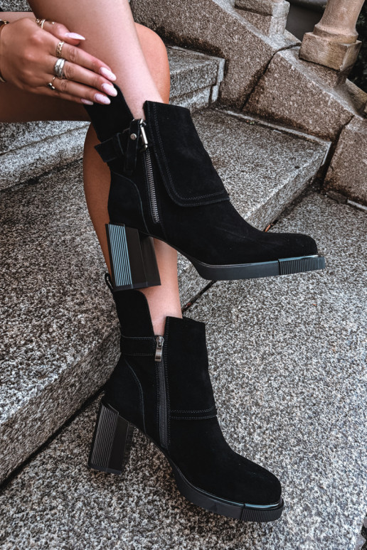 Mustad ankle boots kunstnahast koos kontsade ja pandlitega Vinceza 91152