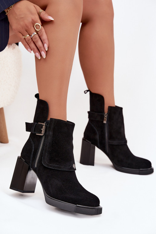 Mustad ankle boots kunstnahast koos kontsade ja pandlitega Vinceza 91152